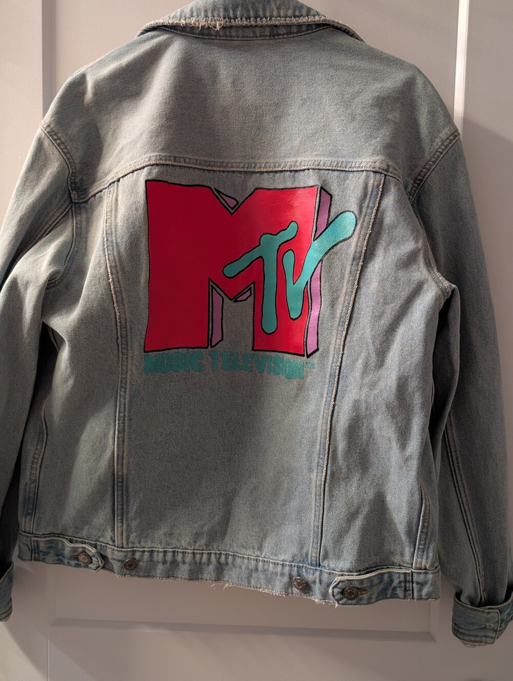 MTV Light Wash Denim Jacket with Pink & Teal Logo